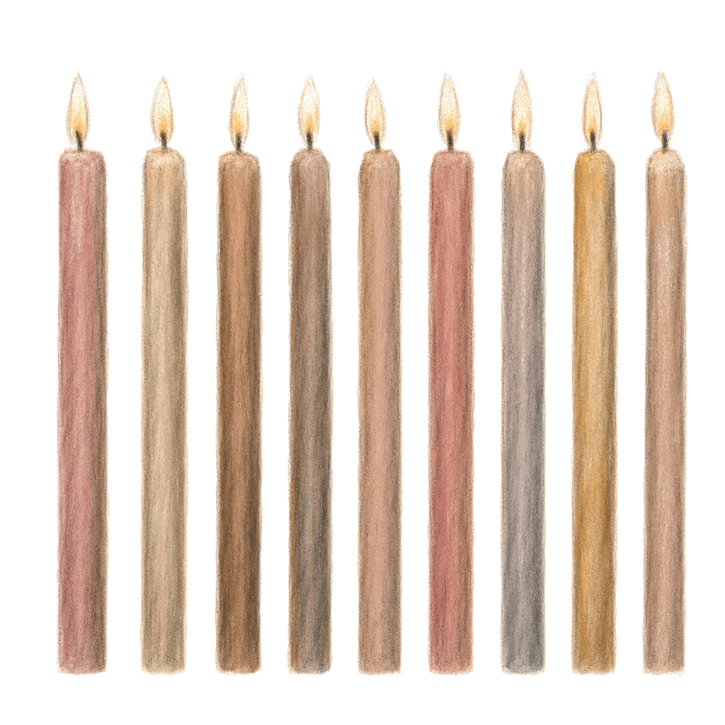 Nine candles, drawn in pastel